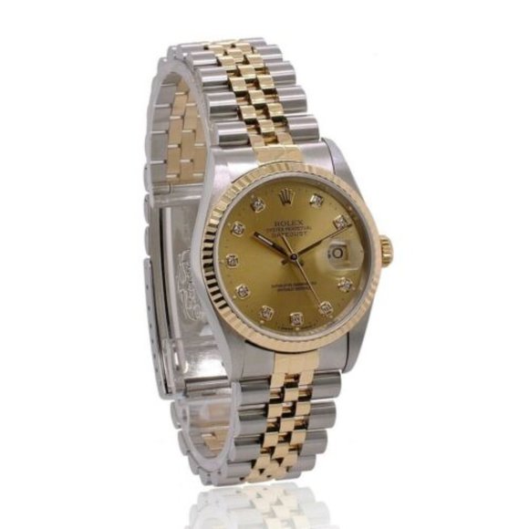 ROLEX DATEJUST MID-SIZE CHAMPAGNE DIAMOND DIAL 18KY FLUTED JUBILEE WATCH 68273 - Picture 5 of 5